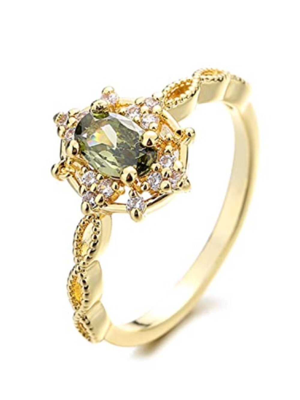 Gold Plated 925 Sterling Silver Vintage Peridot CZ Promise Ring